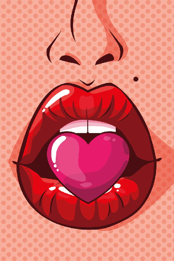 Girl Biting a Heart Shape Illustration Pop Arts & Comic Poster Print 100% Australian Made Stretched Canvas Ready to Hang - 2118