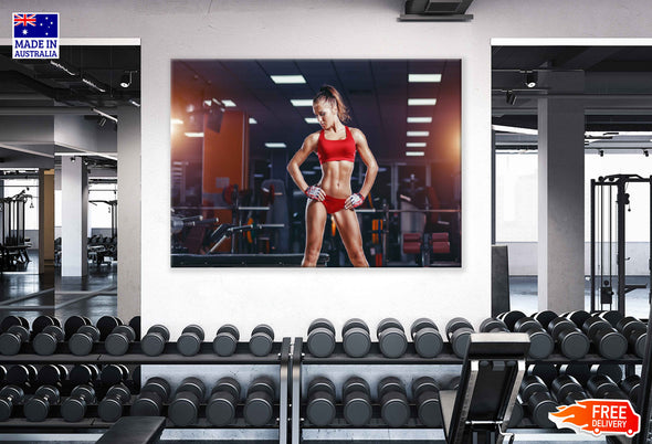 Girl Workout in Gym Photograph Print 100% Australian Made Stretched Canvas Ready to Hang - 2275