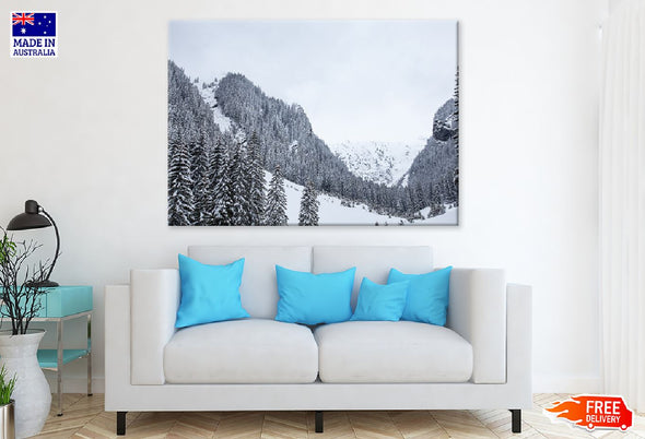 Pine Snow Covered Forest View Print 100% Australian Made Stretched Canvas Ready to Hang - 1037