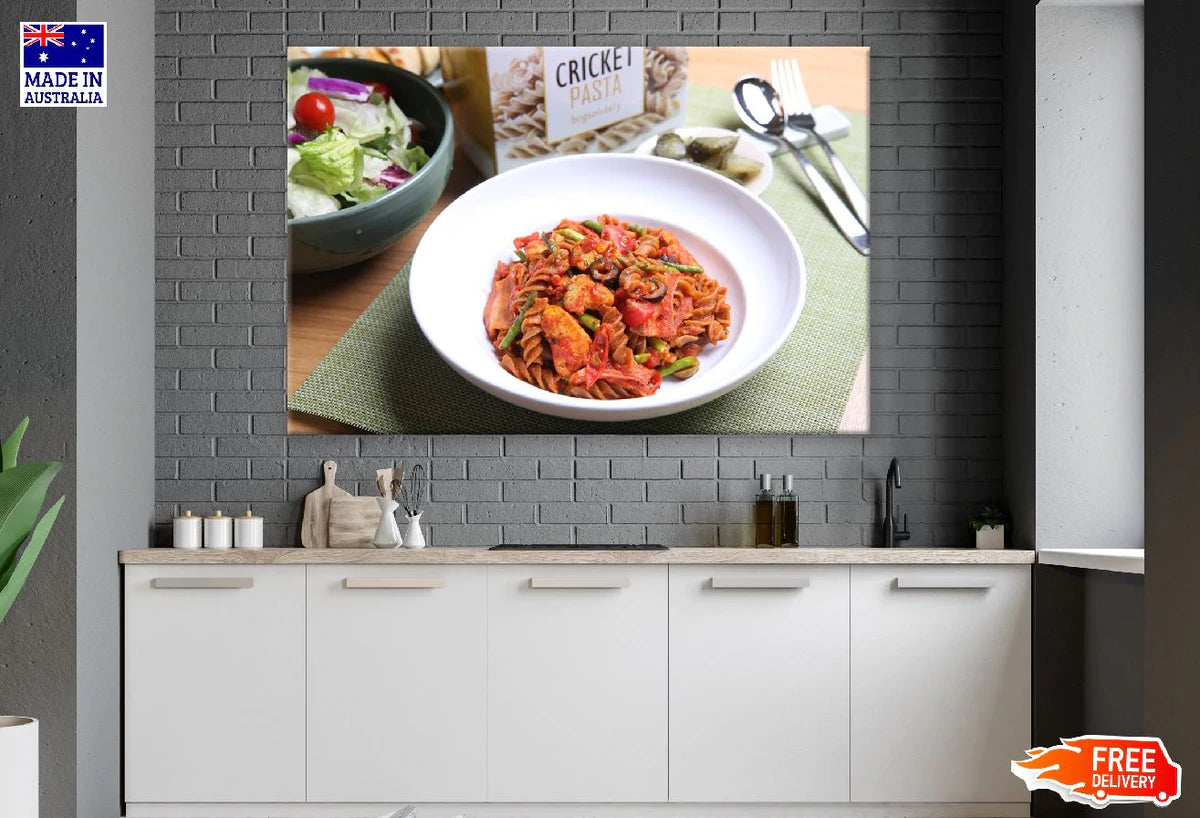 Pasta with Bowl Closeup Photograph Print 100% Australian Made Stretched Canvas Ready to Hang - 2018