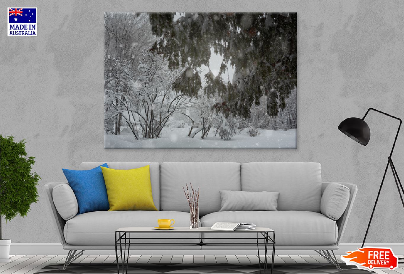 Trees Covered-with Snow Park View Print 100% Australian Made Stretched Canvas Ready to Hang - 1038