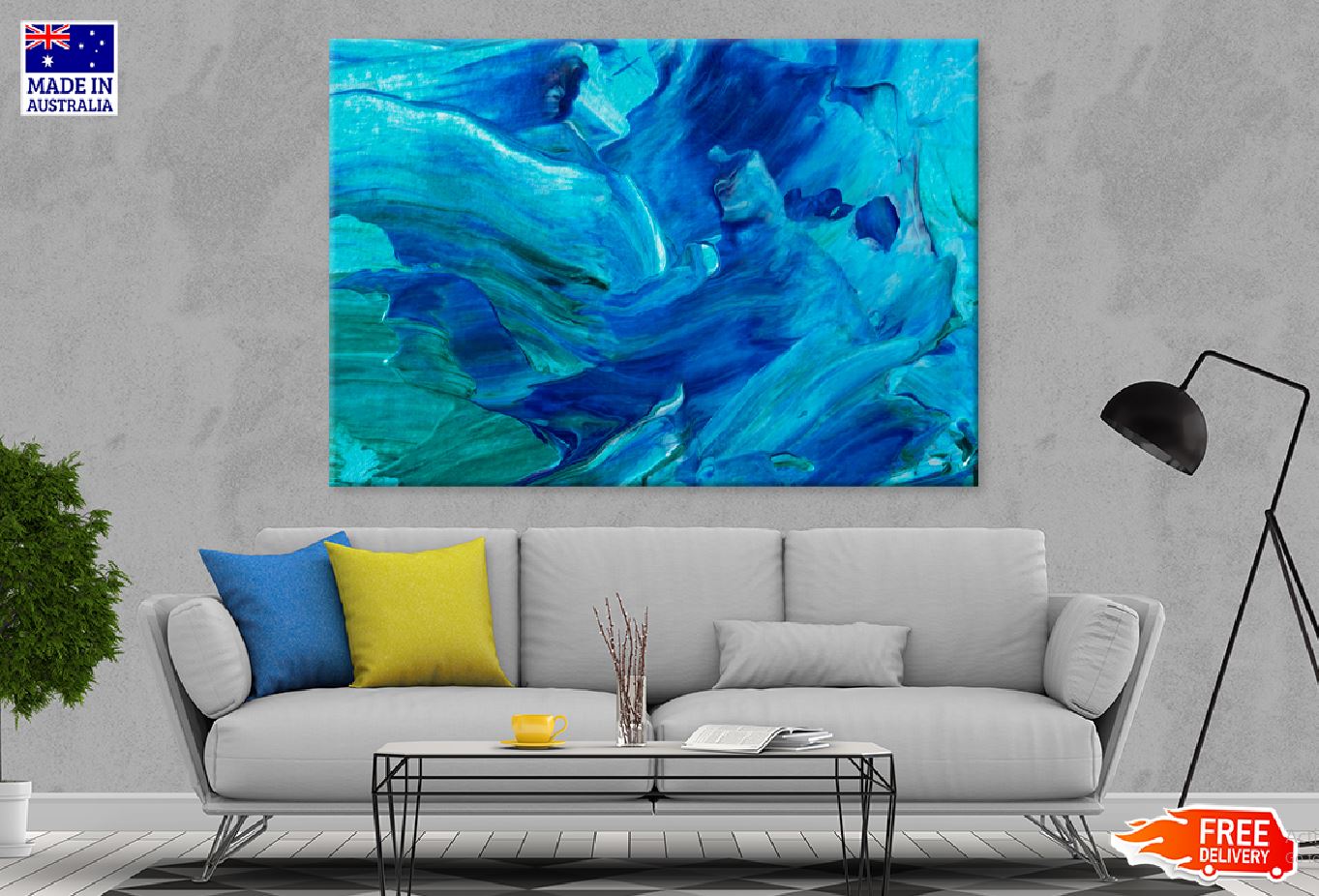 Blue Waves Abstract Painting Art Design Print 100% Australian Made Stretched Canvas Ready to Hang - 1138