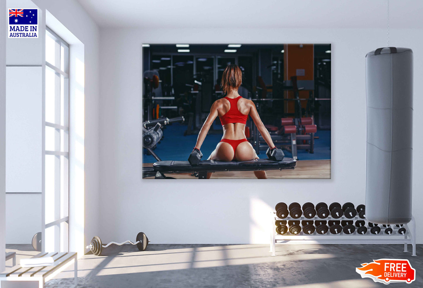 Girl Workout in Gym Photograph Print 100% Australian Made Stretched Canvas Ready to Hang - 2276