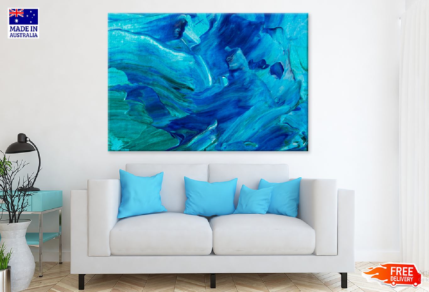 Blue Waves Abstract Painting Art Design Print 100% Australian Made Stretched Canvas Ready to Hang - 1138