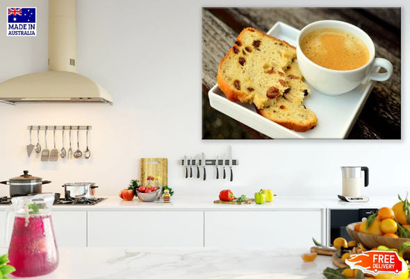 Bread with Tea Cup Closeup Photograph Print 100% Australian Made Stretched Canvas Ready to Hang - 2019