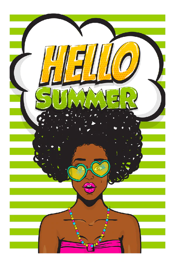 Hello Summer Chat Bubble & African Girl Illustration Pop Arts & Comic Poster Print 100% Australian Made Stretched Canvas Ready to Hang - 2119