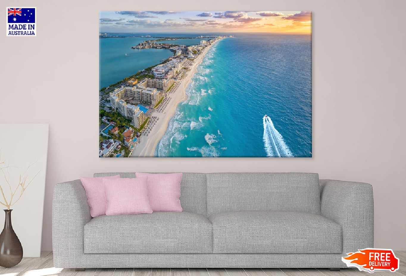 Cancun Beach Aerial View Mexico Print 100% Australian Made Stretched Canvas Ready to Hang - 1386