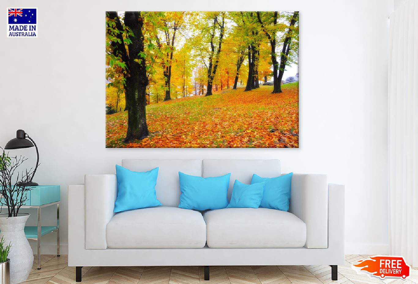 Yellow Red Autumn Trees Park View Print 100% Australian Made Stretched Canvas Ready to Hang - 1716