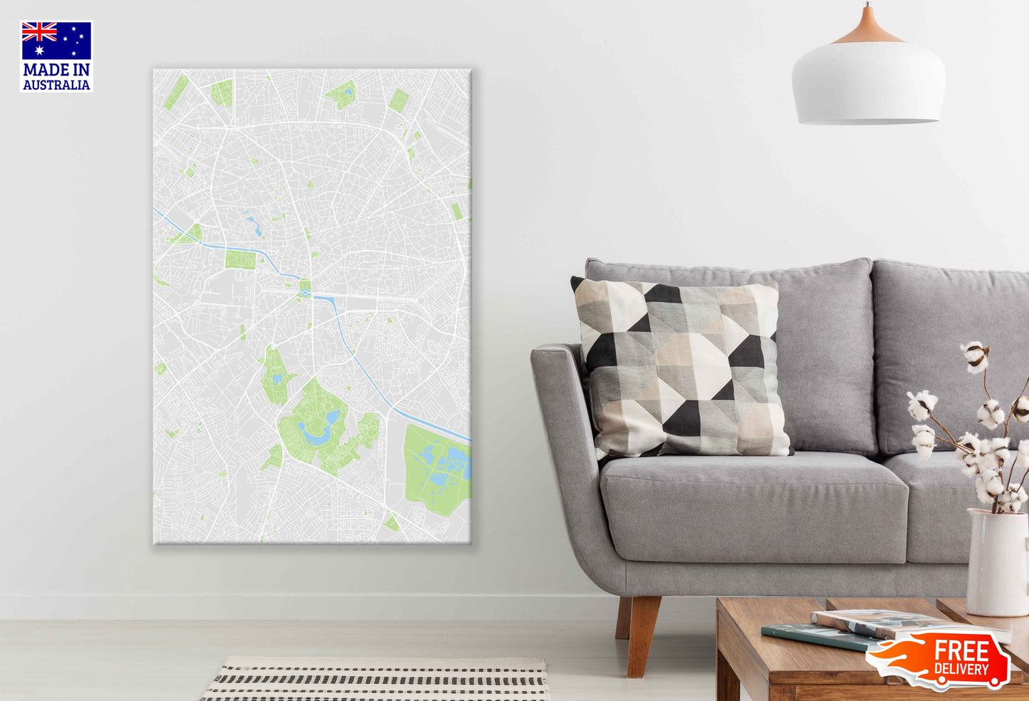 Brussels City Belgium Colored Vector Map Print 100% Australian Made Stretched Canvas Ready to Hang - 2318