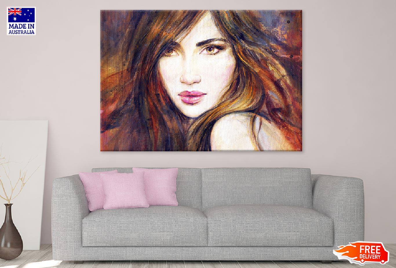 Girl with Brown Hair Watercolor Print 100% Australian Made Stretched Canvas Ready to Hang - 1323