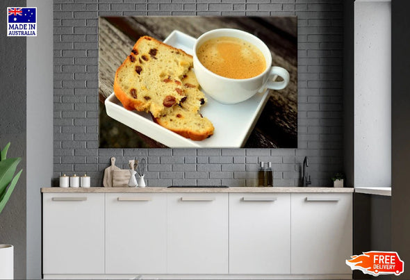 Bread with Tea Cup Closeup Photograph Print 100% Australian Made Stretched Canvas Ready to Hang - 2019