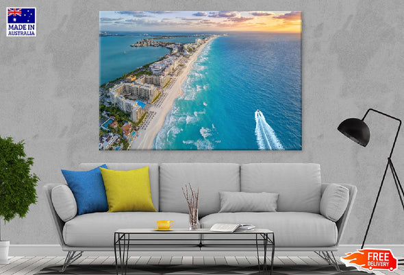 Cancun Beach Aerial View Mexico Print 100% Australian Made Stretched Canvas Ready to Hang - 1386