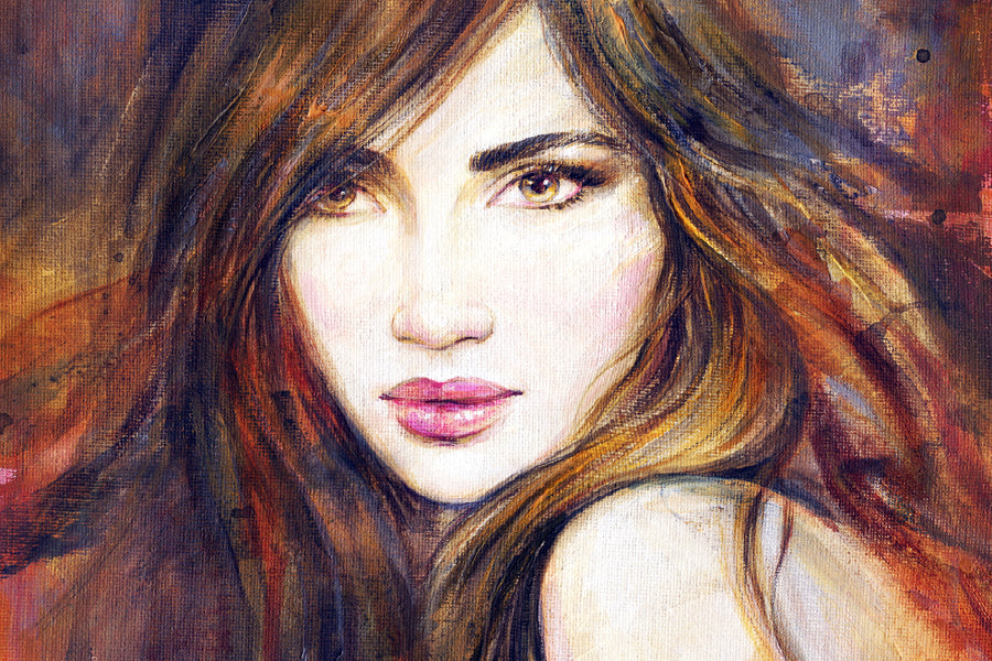 Girl with Brown Hair Watercolor Print 100% Australian Made Stretched Canvas Ready to Hang - 1323