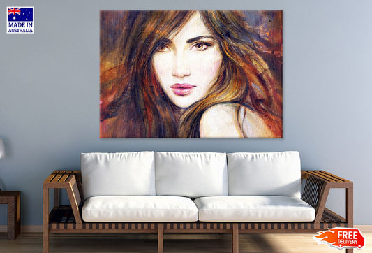 Girl with Brown Hair Watercolor Print 100% Australian Made Stretched Canvas Ready to Hang - 1323