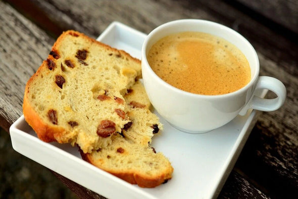 Bread with Tea Cup Closeup Photograph Print 100% Australian Made Stretched Canvas Ready to Hang - 2019