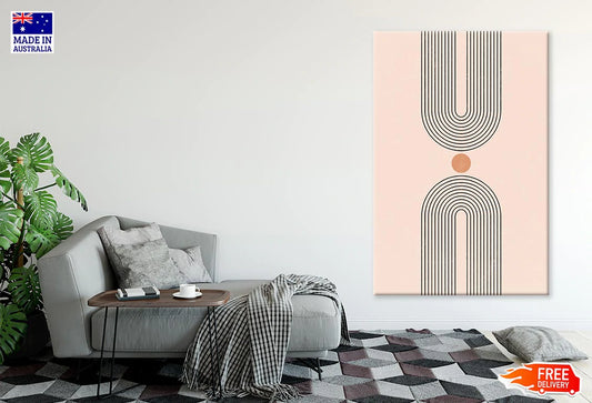 Orange Circle & Black Lines Design Print 100% Australian Made Stretched Canvas Ready to Hang - 1819