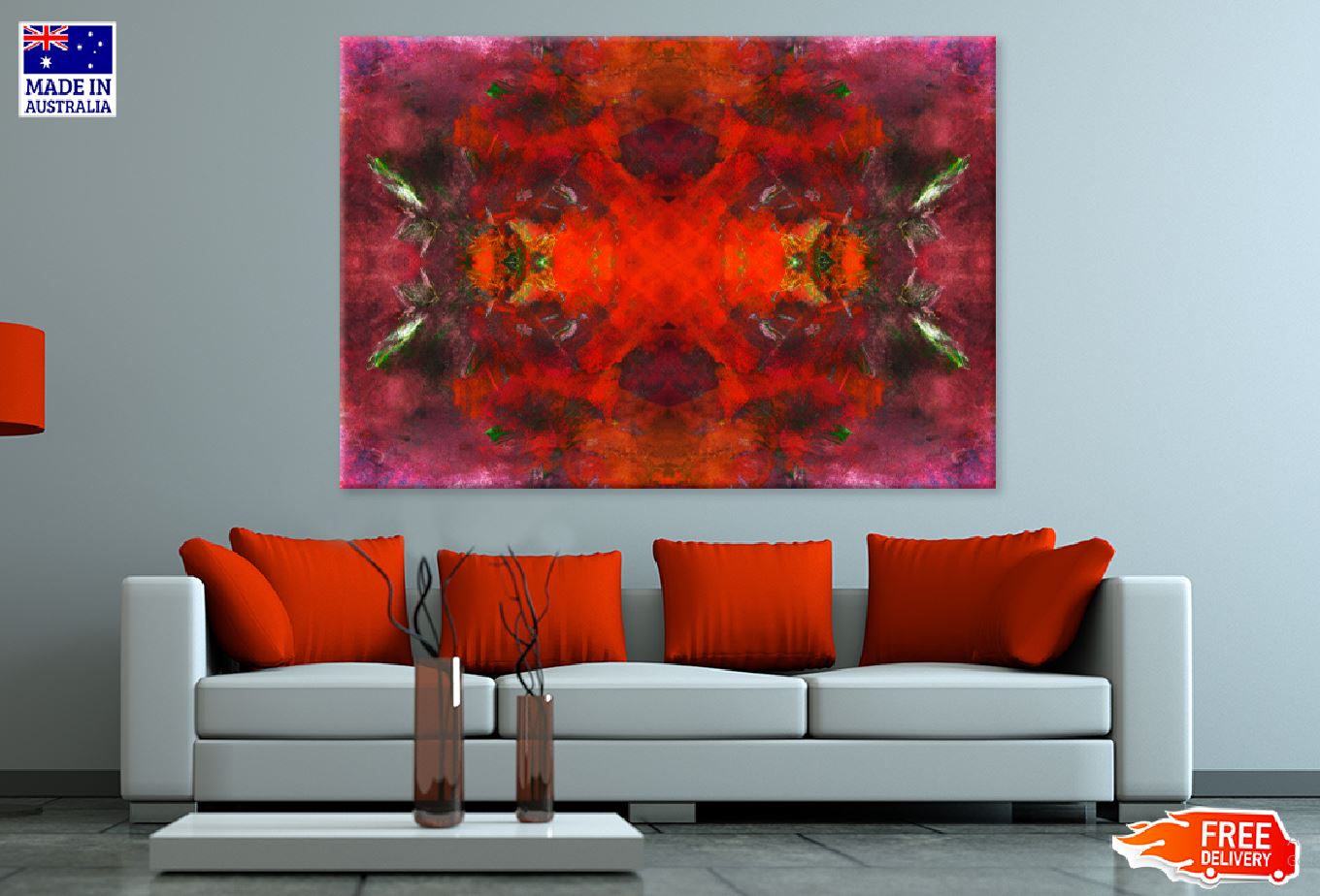 Pink with Red Watercolor Abstract Design Print 100% Australian Made Stretched Canvas Ready to Hang - 1139