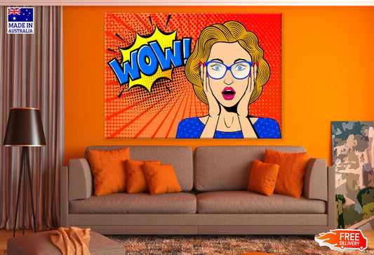 Girl with Glasses & WOW Quote Illustration Pop Arts & Comic Poster Print 100% Australian Made Stretched Canvas Ready to Hang - 2120