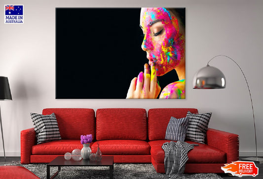 Model Girl & Colorful Face Paint Print 100% Australian Made Stretched Canvas Ready to Hang - 1325