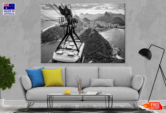 Overhead Cable Car B&W Photograph Print 100% Australian Made Stretched Canvas Ready to Hang - 1489