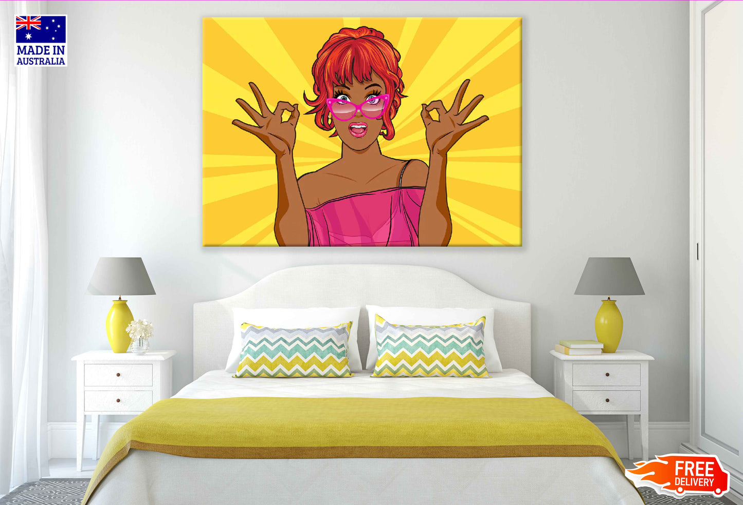 Girl with Red Hair & Sunglasses Pop Arts & Comic Poster Print 100% Australian Made Stretched Canvas Ready to Hang - 2121