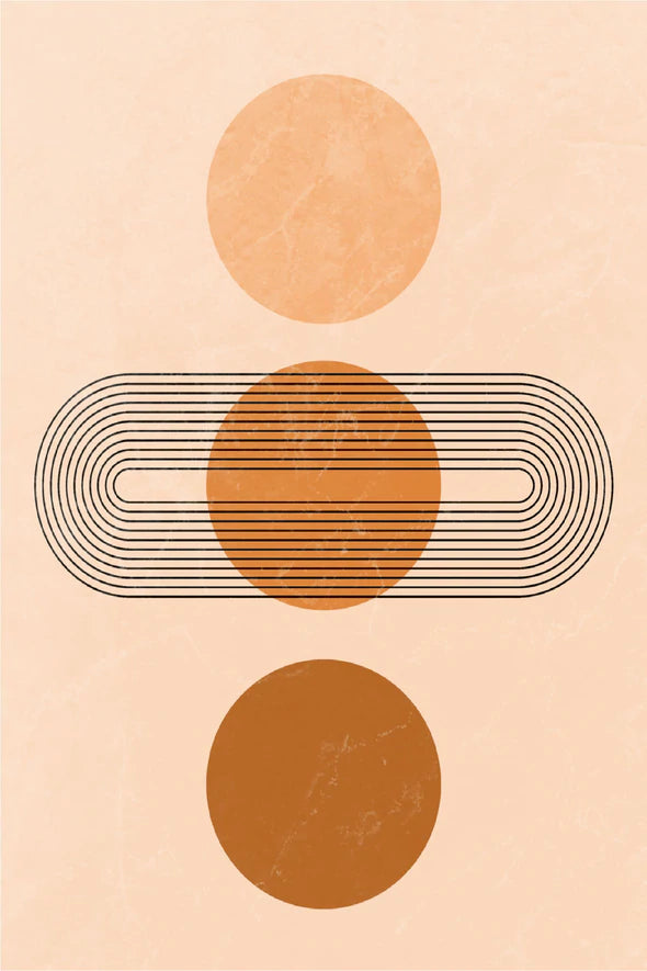 Orange and Brown Circles Black Line Art Print 100% Australian Made Stretched Canvas Ready to Hang - 1820