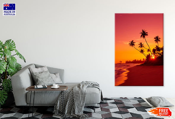 Warm Sunset Sea with Palm Trees Print 100% Australian Made Stretched Canvas Ready to Hang - 1718