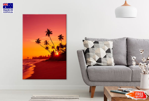 Warm Sunset Sea with Palm Trees Print 100% Australian Made Stretched Canvas Ready to Hang - 1718