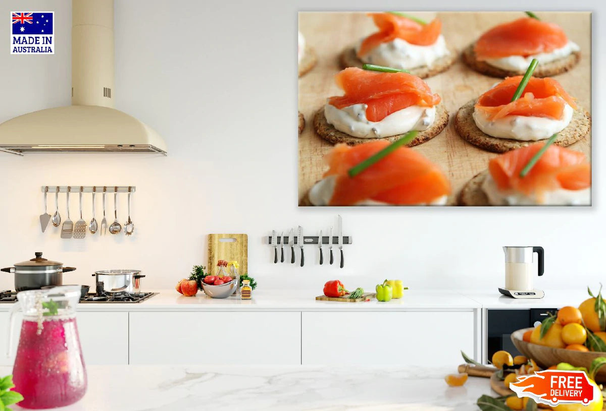 Salmon Canapes Closeup Photograph Print 100% Australian Made Stretched Canvas Ready to Hang - 2021