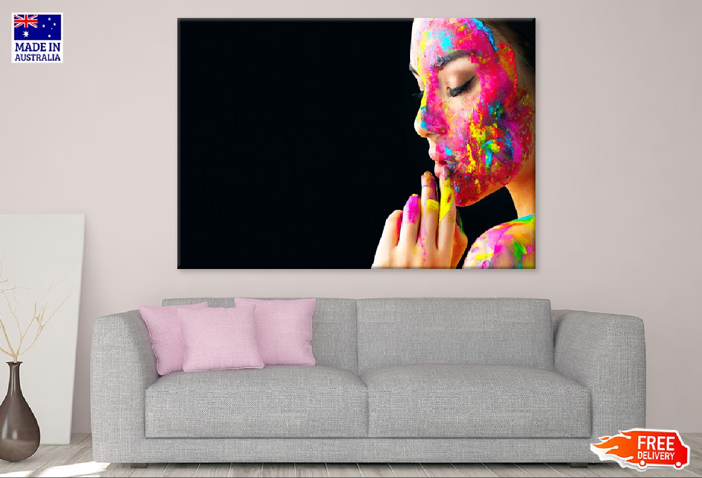 Model Girl & Colorful Face Paint Print 100% Australian Made Stretched Canvas Ready to Hang - 1325