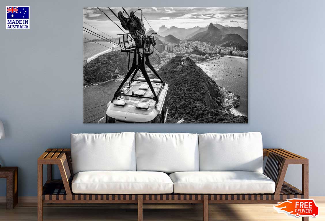 Overhead Cable Car B&W Photograph Print 100% Australian Made Stretched Canvas Ready to Hang - 1489