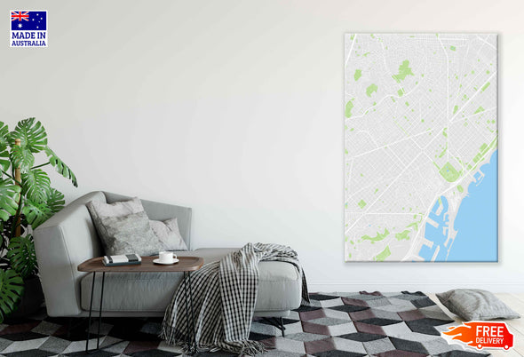 Barcelona City Belgium Colored Vector Map Print 100% Australian Made Stretched Canvas Ready to Hang - 2320