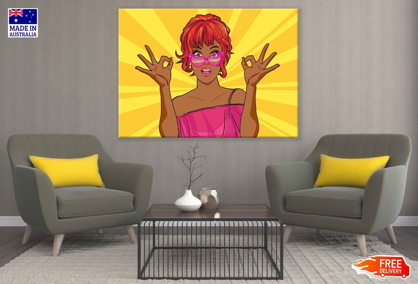 Girl with Red Hair & Sunglasses Pop Arts & Comic Poster Print 100% Australian Made Stretched Canvas Ready to Hang - 2121