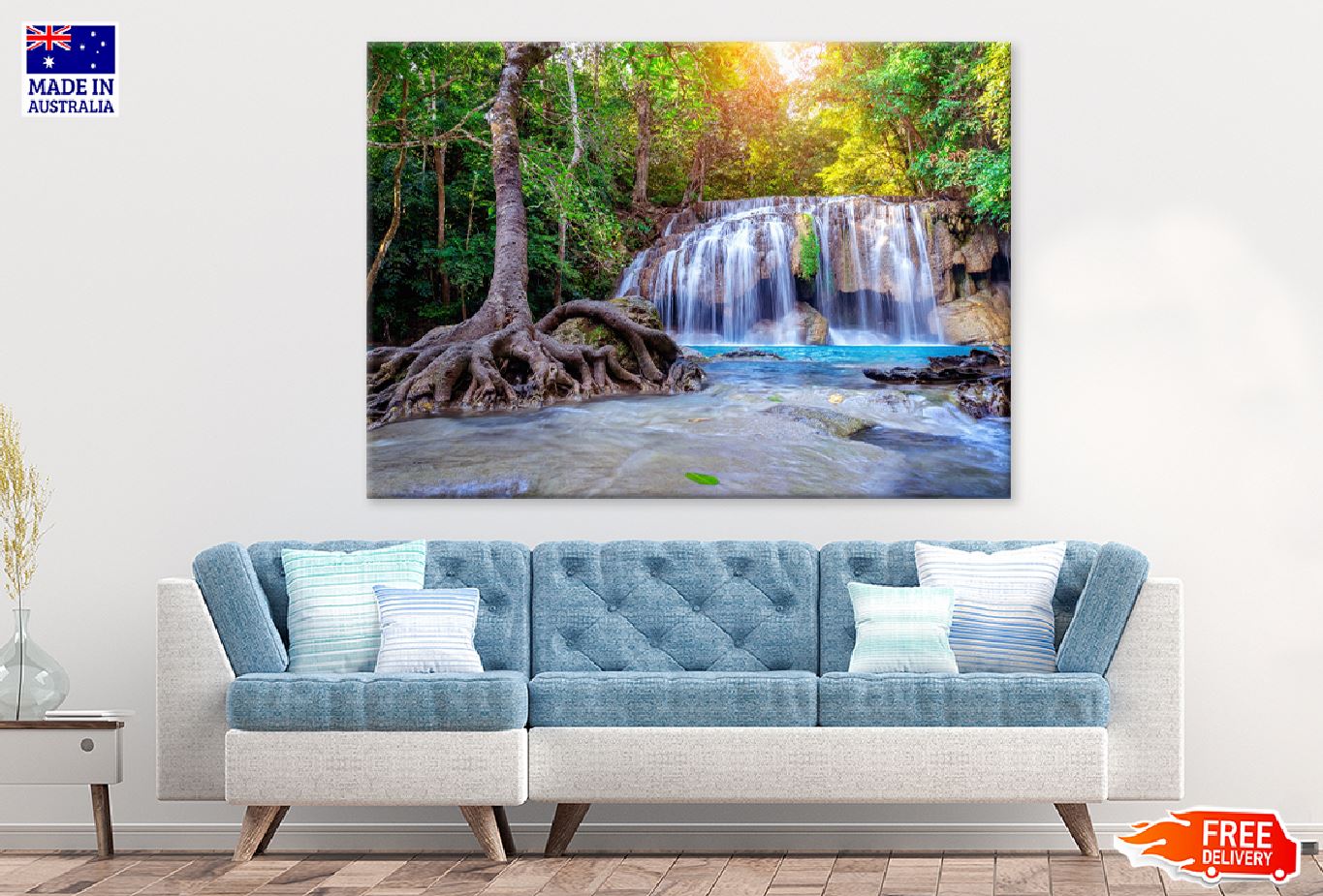 Erawan Waterfall View Thailand Print 100% Australian Made Stretched Canvas Ready to Hang - 1041