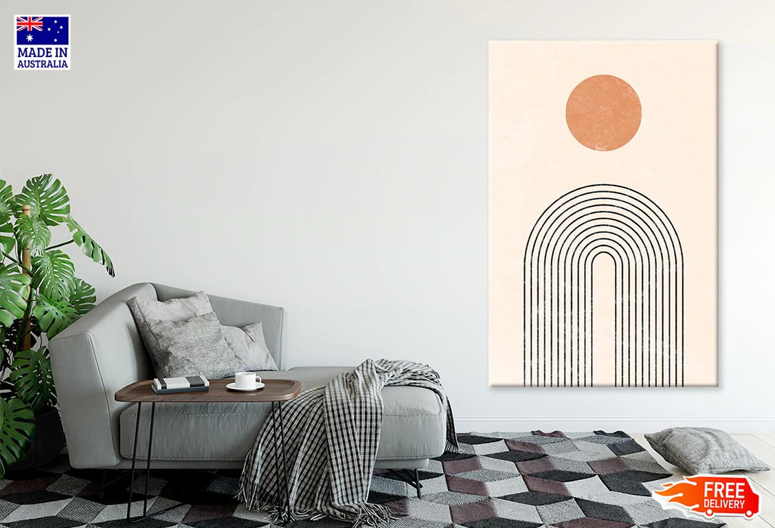 Orange Circle & Black Lines Design Print 100% Australian Made Stretched Canvas Ready to Hang - 1821