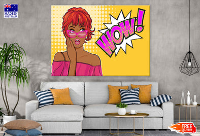 Girl with Red Hair & Sunglasses WOW Quote Vector Pop Arts & Comic Poster Print 100% Australian Made Stretched Canvas Ready to Hang - 2122