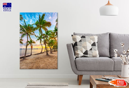 Sunset over Beach Palm Trees View Print 100% Australian Made Stretched Canvas Ready to Hang - 1719