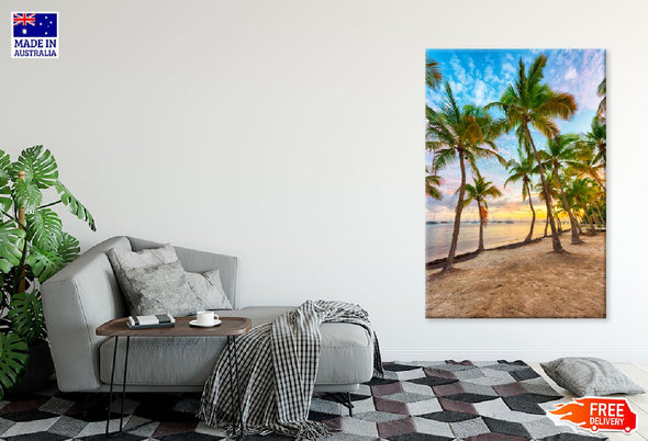 Sunset over Beach Palm Trees View Print 100% Australian Made Stretched Canvas Ready to Hang - 1719