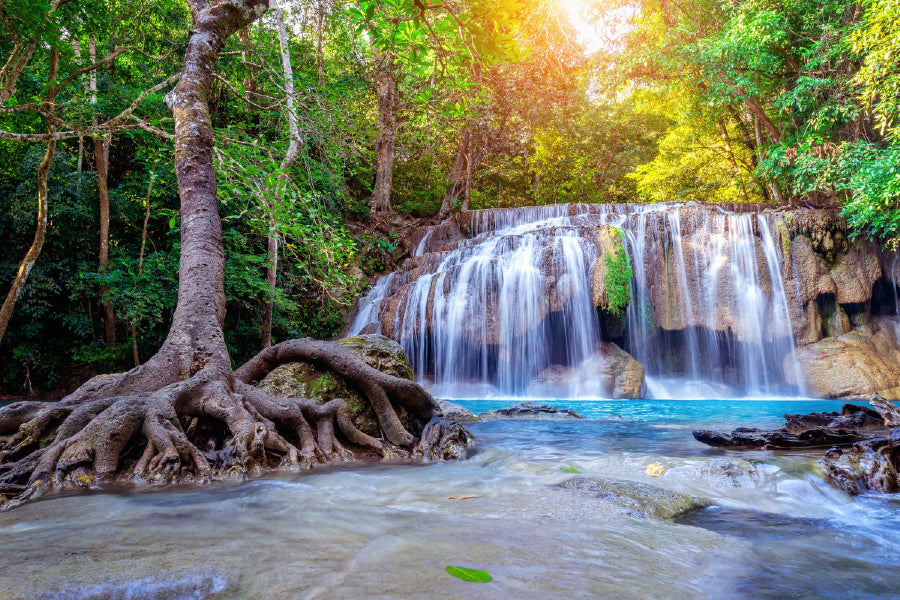 Erawan Waterfall View Thailand Print 100% Australian Made Stretched Canvas Ready to Hang - 1041