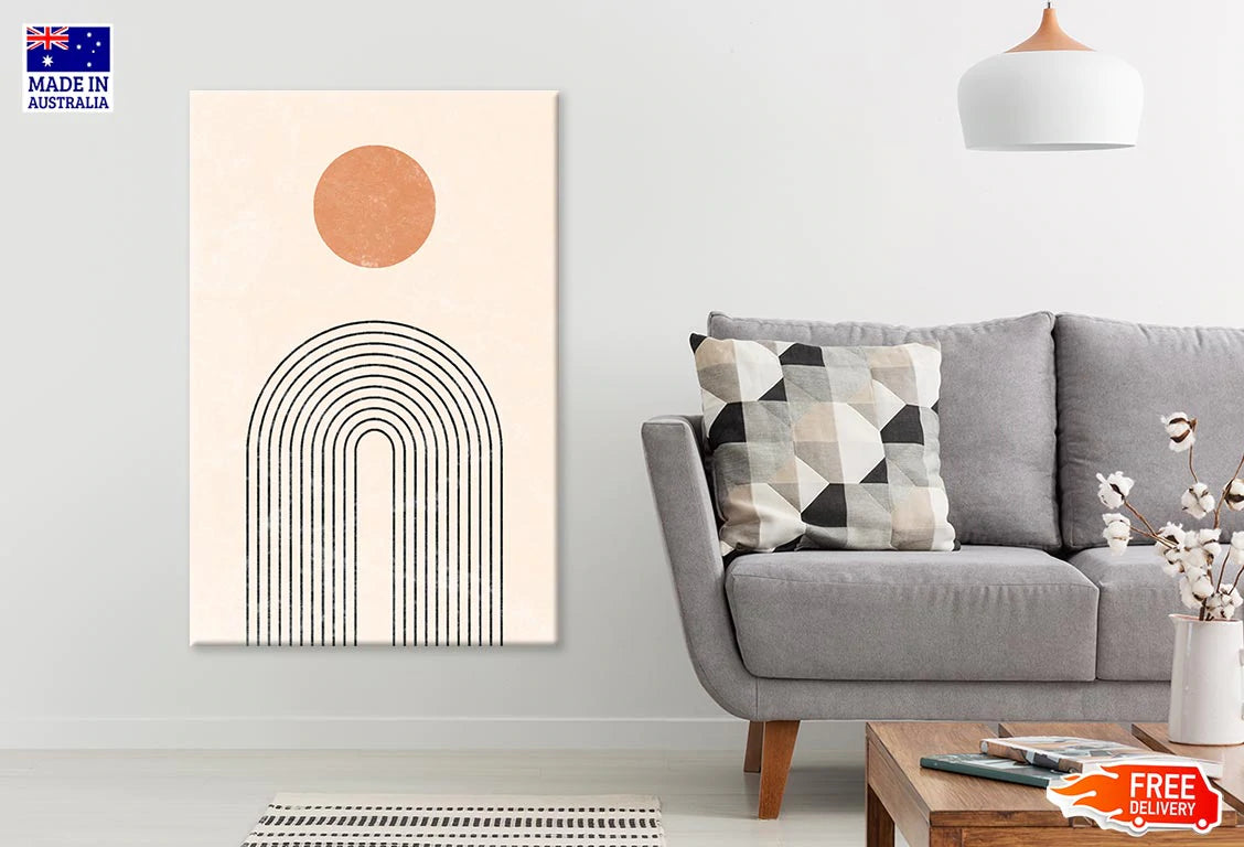 Orange Circle & Black Lines Design Print 100% Australian Made Stretched Canvas Ready to Hang - 1821