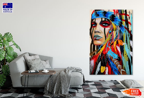 American Indian Girl With Bag & Feather Headdress Photograph Print 100% Australian Made Stretched Canvas Ready to Hang - 1959