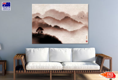 Misty Forest & Mountains Painting Print 100% Australian Made Stretched Canvas Ready to Hang - 1005