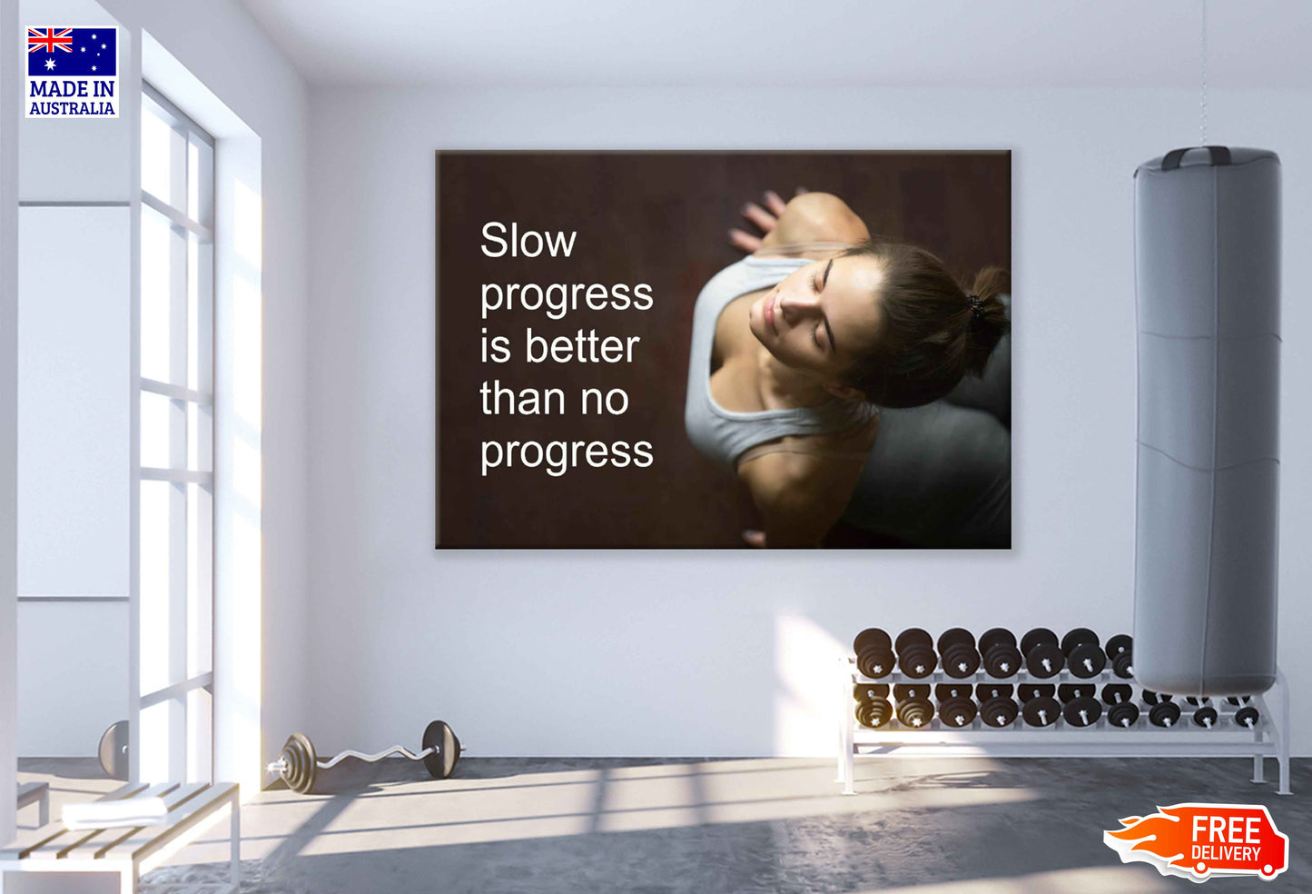 Gym Motivation Quote & Girl Photograph Print 100% Australian Made Stretched Canvas Ready to Hang - 2244