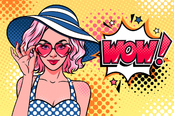 WOW Quote & Girl with Heart Shaped Sunglasses Illustration Pop Arts & Comic Poster Print 100% Australian Made Stretched Canvas Ready to Hang - 2086