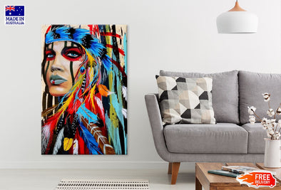 American Indian Girl With Bag & Feather Headdress Photograph Print 100% Australian Made Stretched Canvas Ready to Hang - 1959