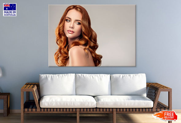 Brown Hair Makeup Girl Photograph Print 100% Australian Made Stretched Canvas Ready to Hang - 1290