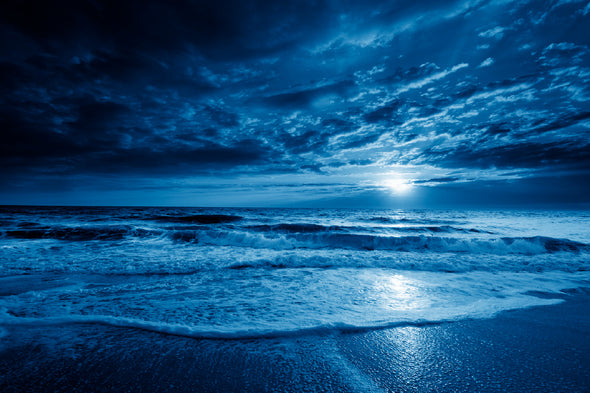 Blue Ocean Moonrise Night View Print 100% Australian Made Stretched Canvas Ready to Hang - 1353