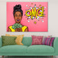 OMG Quote & African Girl with Money Illustration Pop Arts & Comic Poster Print 100% Australian Made Stretched Canvas Ready to Hang - 2158