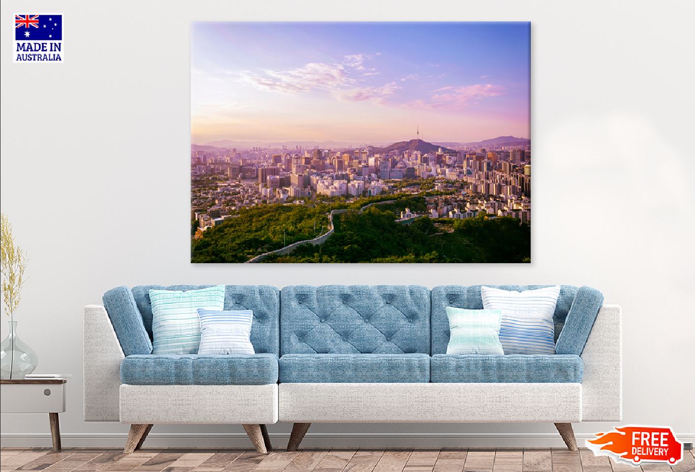 Seoul City & Tower South Korea Print 100% Australian Made Stretched Canvas Ready to Hang - 1454