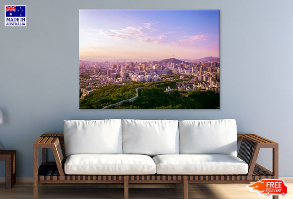 Seoul City & Tower South Korea Print 100% Australian Made Stretched Canvas Ready to Hang - 1454